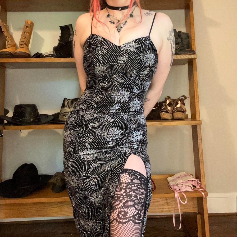 Vintage 1950’s Sexy Velvet Gothic Glam Glitter Dress